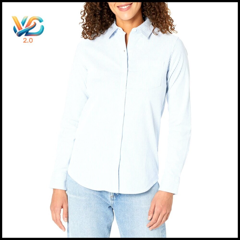 Women's Long Sleeve Stretch Oxford Button Down‎ Shirt Plus Size